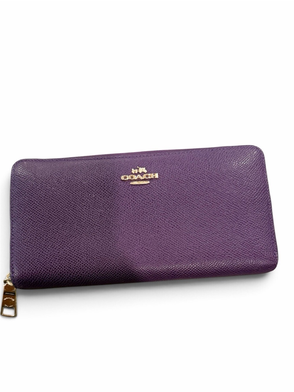 Coach Crossgrain Leather Accordion Zip Around Wallet - Purple / Gold
